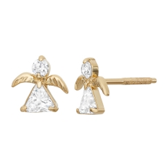 Small Design 14K Gold Plated Cubic Zirconia Angel Stud Earrings for Girls