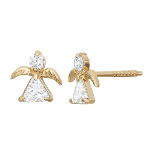 Small Design 14K Gold Plated Cubic Zirconia Angel Stud Earrings for Girls