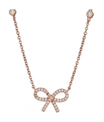 Sterling Silver Cubic Zirconia by the Yard Bow Necklace in Rose Gold Plated