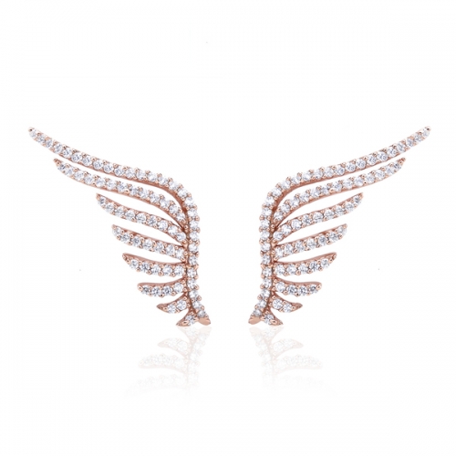 Rose Gold Plated Sterling Silver AAA Cubic Zirconia Angel Wing Stud Earrings