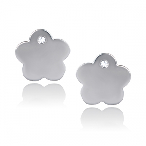 Tiny Design Sterling Silver Cubic Zirconia Flower Stud Earrings for Girls