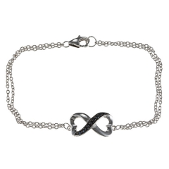 Sterling Silver Cubic Zirconia Double Chain Heart Infinity Women Bracelet