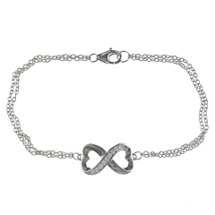 Sterling Silver Cubic Zirconia Double Chain Heart Infinity Women Bracelet