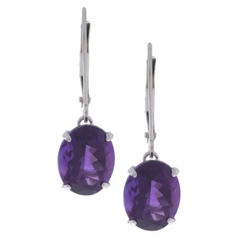 Fine Jewelry 14k White Gold Oval Amethyst Leverback Earrings