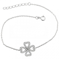 Landou Jewelry 925 Sterling Silver Cubic Zirconia Four Leaf Clover Bracelet