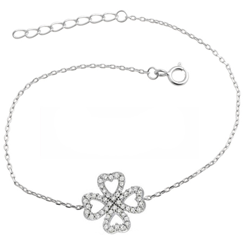 Landou Jewelry 925 Sterling Silver Cubic Zirconia Four Leaf Clover Bracelet