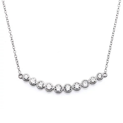 Fashion Sterling Silver Bezel-set Cubic Zirconia Curved Bar Necklace