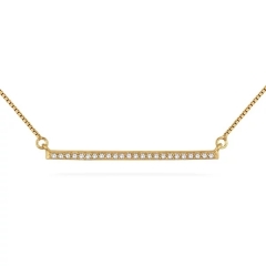 Sterling Silver 14K Yellow Gold Plated Cubic Zirconia Trapeze Bar Necklace