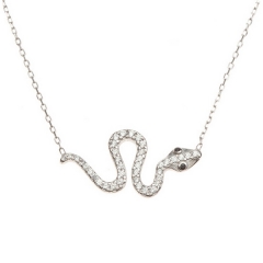 Landou Jewelry Sterling Silver Pave Set Cubic Zirconia Snake Necklace