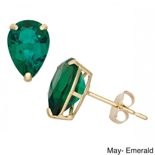 Sterling Silver 9X6mm Pear-cut Birthstone Emerald Stud Earrings