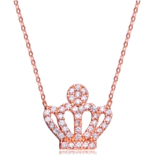 Fashion Sterling Silver Cubic Zirconia Rose Gold Plated Crown Shape Necklace