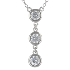 Landou Jewelry Sterling Silver Bezel-set 3-stone Cubic Zirconia Necklace