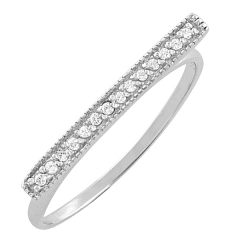 Fine Jewelry Rhodium Plated Sterling Silver Cubic Zirconia Women Bar Ring