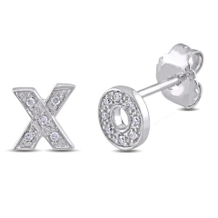 Small Design Sterling Silver Cubic Zirconia X and O Stud Earrings Women