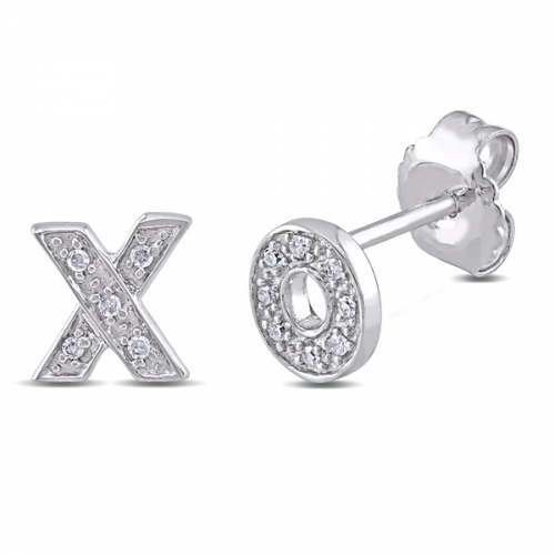 Small Design Sterling Silver Cubic Zirconia X and O Stud Earrings Women