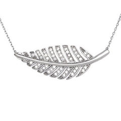 925 Sterling Silver Micropave Cubic Zirconia Leaf Necklace for Women