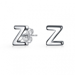 Small 925 Sterling Silver Modern Alphabet Letter Z Initial Stud Earrings