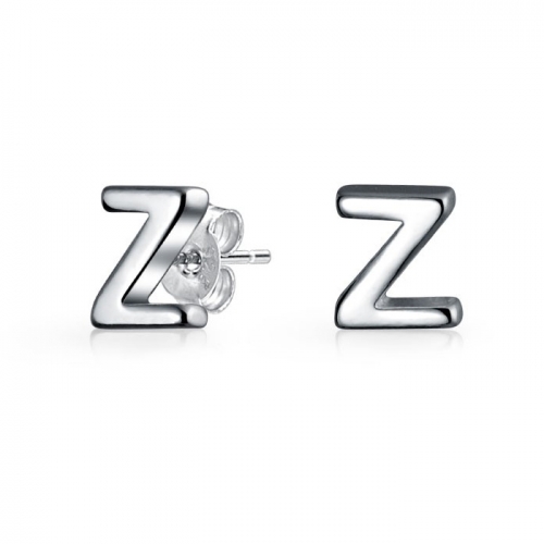 Small 925 Sterling Silver Modern Alphabet Letter Z Initial Stud Earrings