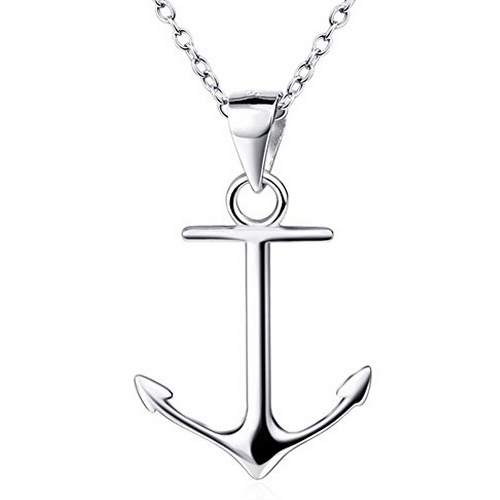 Plain Jewelry 925 Sterling Silver High Polish Anchor Pendant Women Necklace