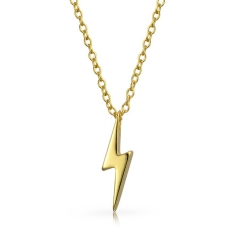 Fine Jewelry Sterling Silver High Polish Lightning Bolt Necklace in 14K Gold