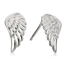 925 Sterling Silver Plain High Polish Angel Wing Stud Earrings for Women