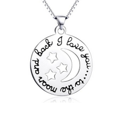 Sterling Silver I Love You to the Moon and Back Circle Pendant Necklace