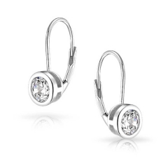 Sterling Silver Bezel Round Cubic Zirconia Leverback Earrings for Teens