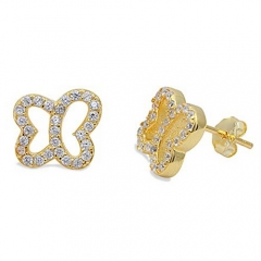 Yellow Gold Plated Brilliant Cubic Zirconia Butterfly Silver Stud Earrings