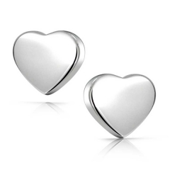 Landou Jewelry High Polish 925 Sterling Silver Classic Solid Heart Stud Earrings