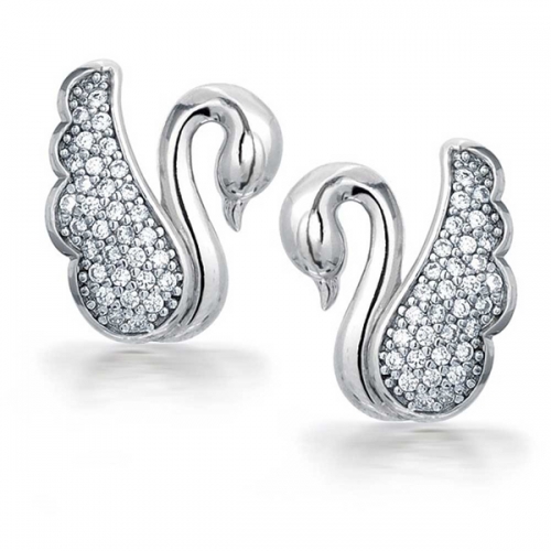 Landou Jewelry 925 Sterling Silver Cubic Zirconia Pave Swan Stud Earrings