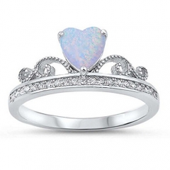925 Sterling Silver Cubic Zirconia Simulated Heart Fire Opal Crown Ring