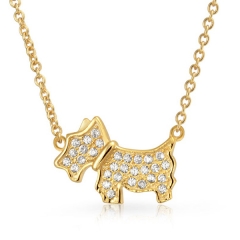 Animal Jewelry Gold Plated Pave CZ Scottie Dog Pendant Necklace