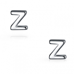 Small 925 Sterling Silver Modern Alphabet Letter Z Initial Stud Earrings