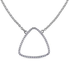 Landou Jewelry 925 Sterling Silver Cubic Zirconia Hollow Triangle Necklace