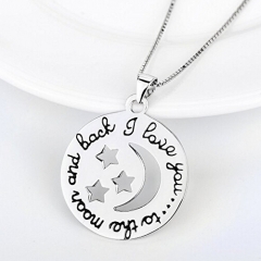 Sterling Silver I Love You to the Moon and Back Circle Pendant Necklace
