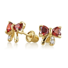 Landou Jewelry Sterling Silver Garnet Cubic Zirconia Bow Heart Kids Earrings