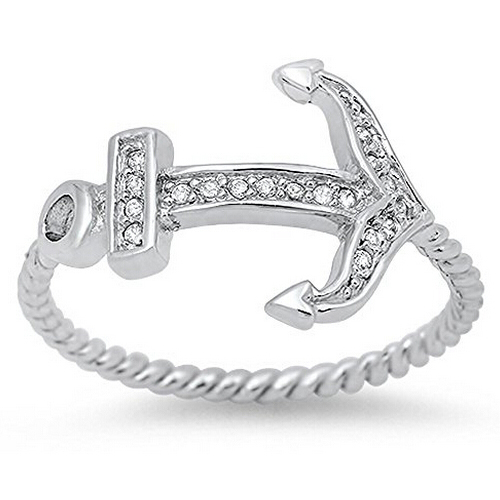 Best Seller Sterling Silver Cubic Zirconia Anchor Twisted Band Ring