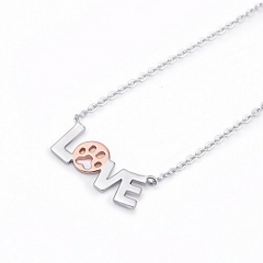 Sterling Silver High Polish Two Tone Plated Love Paw Women Necklace