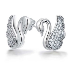 Landou Jewelry 925 Sterling Silver Cubic Zirconia Pave Swan Stud Earrings