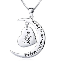 Sterling Silver I Love You to the Moon and Back Heart Pendant Necklace