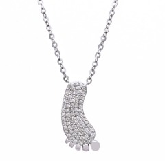 Landou Jewelry 925 Sterling Silver Cubic Zirconia Baby Foot Necklace