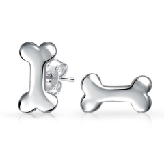 Animal Jewelry 925 Sterling Silver Petite Puppy Dog Bone Kids Stud Earrings