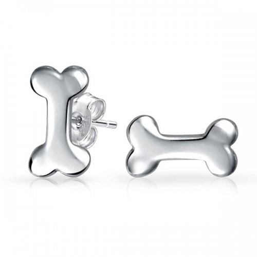 Animal Jewelry 925 Sterling Silver Petite Puppy Dog Bone Kids Stud Earrings