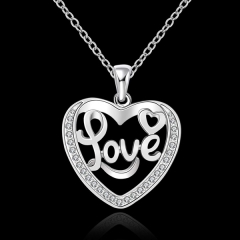 Women Jewelry 925 Sterling Silver Cubic Zirconia Love Heart Pendant Necklace