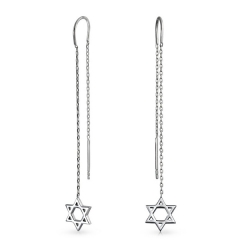 Landou Jewelry Sterling Silver Jewish Star of David Long Chain Threader Earrings