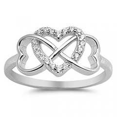 Ladies Jewelry 925 Sterling Silver Cubic Zirconia Heart and Infinity Ring