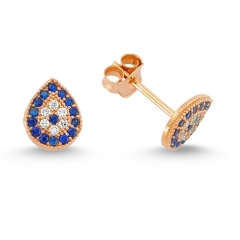 Jewish Jewelry White and Blue Sapphire CZ Pear Shape Evil Eye Earrings