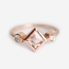 Square Shape Cutting Rose Gold Plated 925 Silver Elegant Engagement Ring