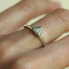 Thin Design Wholesale 925 Sterling Silver Triangle CZ Rose Gold Ring