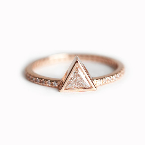 Thin Design Wholesale 925 Sterling Silver Triangle CZ Rose Gold Ring